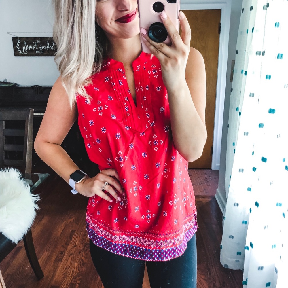 Talbots Red Geometric Pattern Blouse Small - Picture 3 of 6